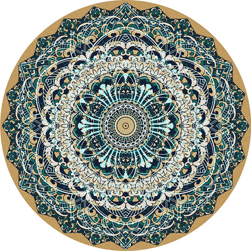Multi-Colored Bedroom Area Rug Moroccan Mandala Print Rug Synthetics Non-Slip Backing Washable Stain Resistant Rug