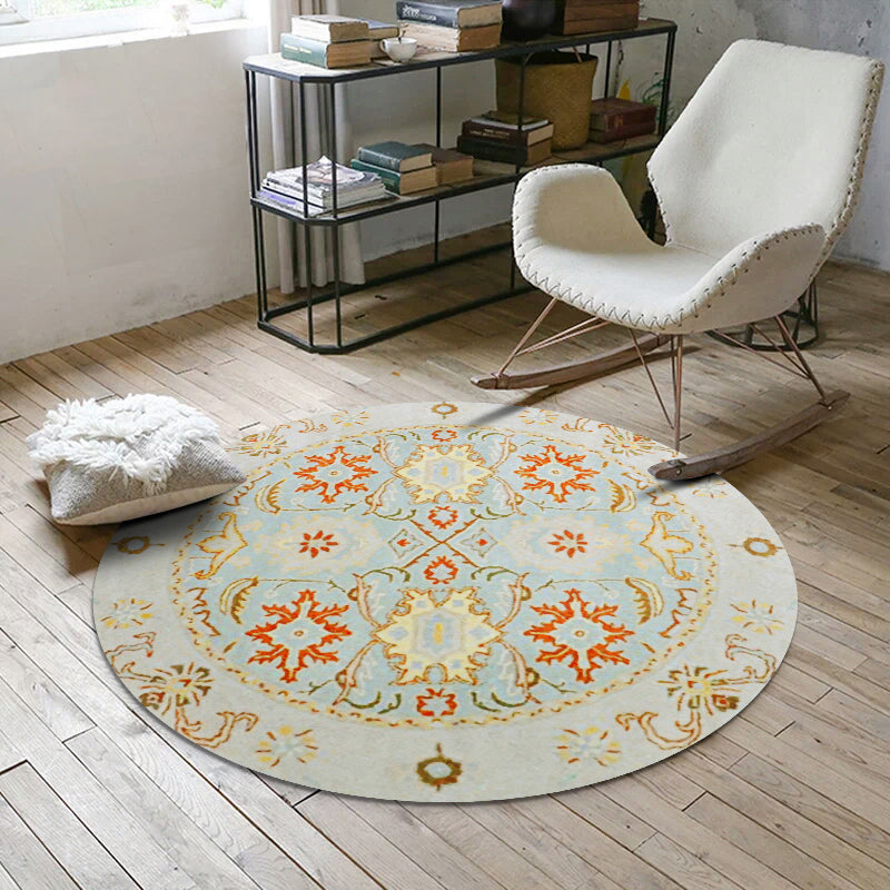 Nostalgic Multicolor Moroccan Rug Polypropylene Floral Area Carpet Washable Anti-Slip Backing Pet Friendly Rug for Home