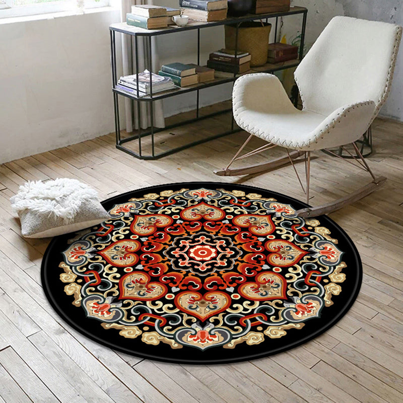 Aesthetics Mandala Rug Multi Color Moroccan Carpet Polyester Anti-Slip Backing Washable Stain Resistant Rug for Room