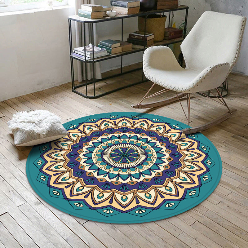 Aesthetics Mandala Rug Multi Color Moroccan Carpet Polyester Anti-Slip Backing Washable Stain Resistant Rug for Room