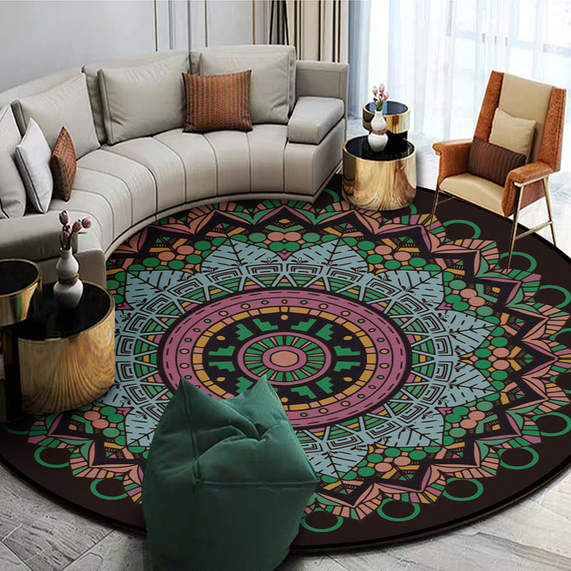 Exoticism Mandala Area Rug Multicolor Persian Carpet Synthetics Washable Pet Friendly Anti-Slip Rug for Living Room