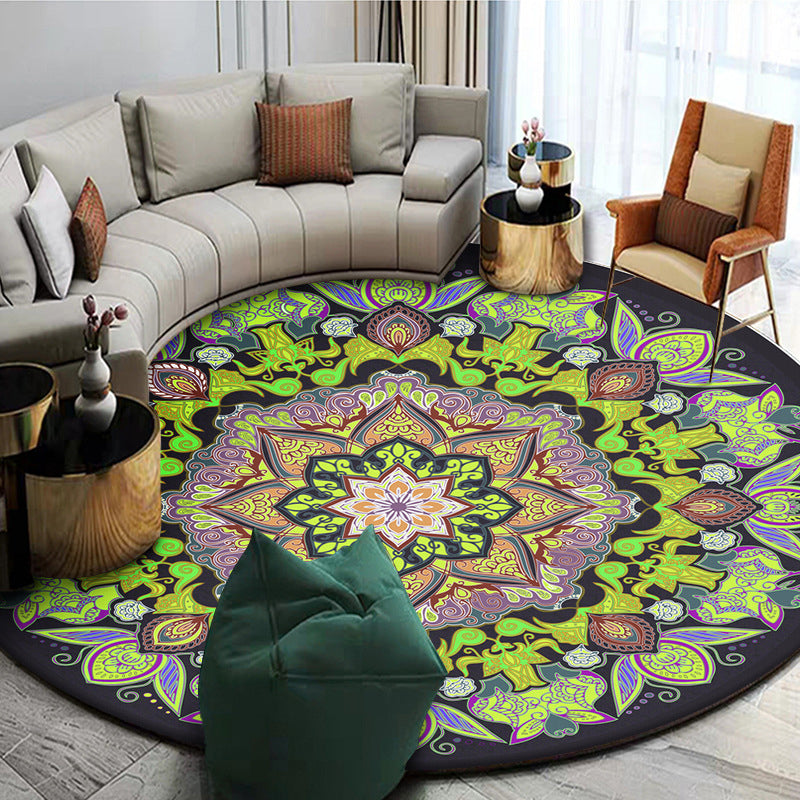 Exoticism Mandala Area Rug Multicolor Persian Carpet Synthetics Washable Pet Friendly Anti-Slip Rug for Living Room