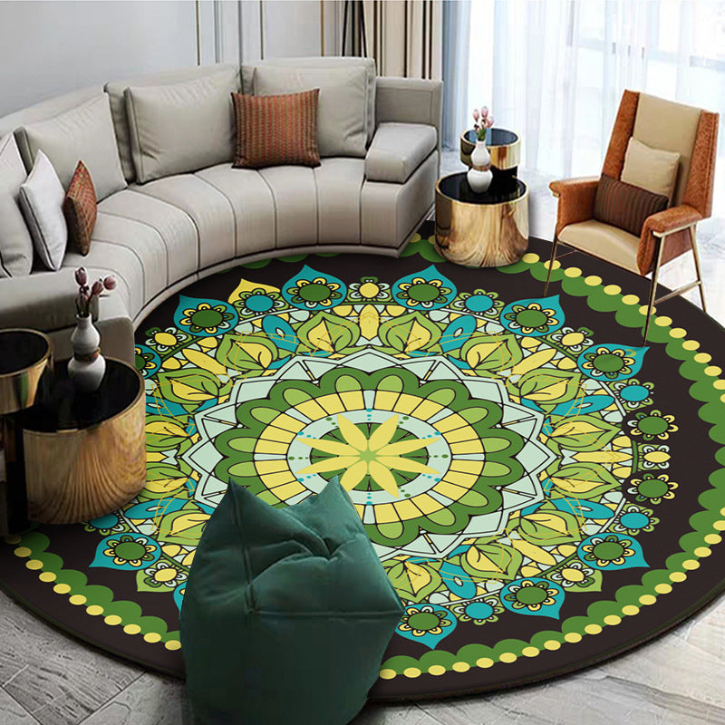 Exoticism Mandala Area Rug Multicolor Persian Carpet Synthetics Washable Pet Friendly Anti-Slip Rug for Living Room