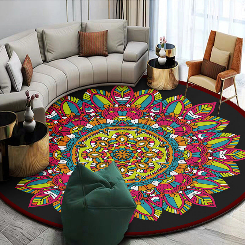 Exoticism Mandala Area Rug Multicolor Persian Carpet Synthetics Washable Pet Friendly Anti-Slip Rug for Living Room