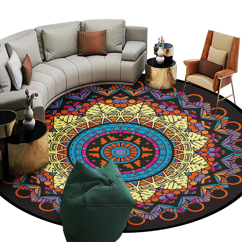 Exoticism Mandala Area Rug Multicolor Persian Carpet Synthetics Washable Pet Friendly Anti-Slip Rug for Living Room