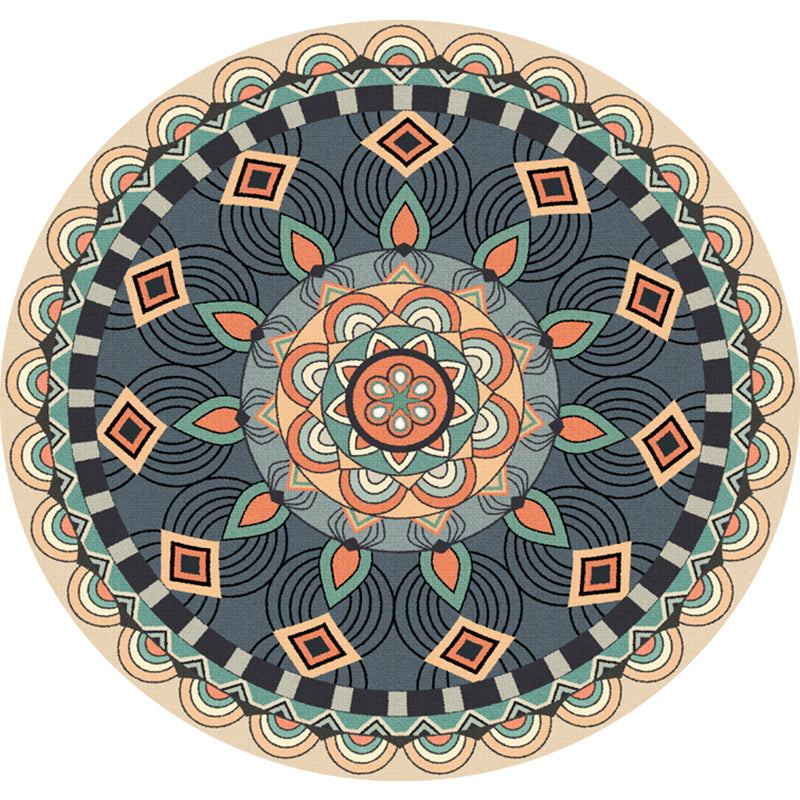 Persian Mandala Patterned Rug Multi-Color Polypropylene Rug Stain Resistant Machine Washable Non-Slip Rug for Home Decor