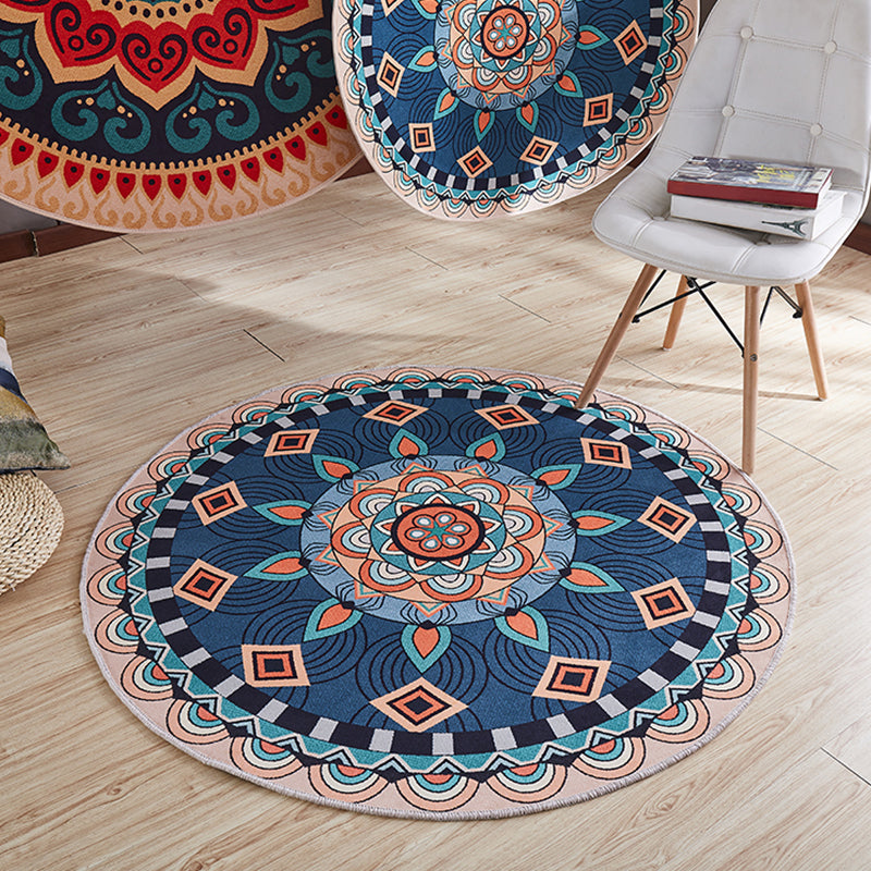 Persian Mandala Patterned Rug Multi-Color Polypropylene Rug Stain Resistant Machine Washable Non-Slip Rug for Home Decor