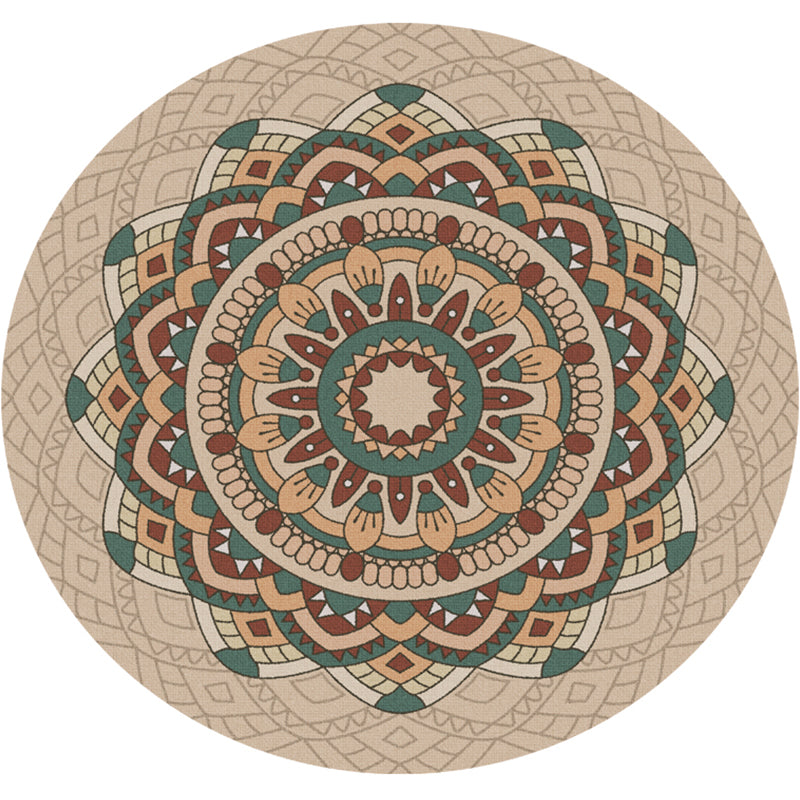 Persian Mandala Patterned Rug Multi-Color Polypropylene Rug Stain Resistant Machine Washable Non-Slip Rug for Home Decor