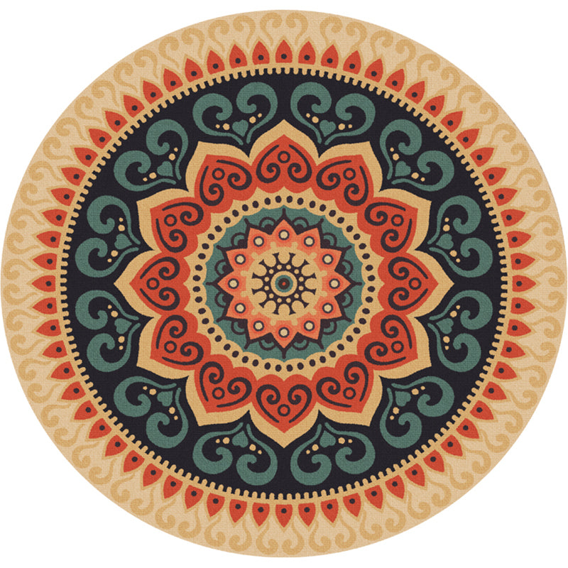 Persian Mandala Patterned Rug Multi-Color Polypropylene Rug Stain Resistant Machine Washable Non-Slip Rug for Home Decor