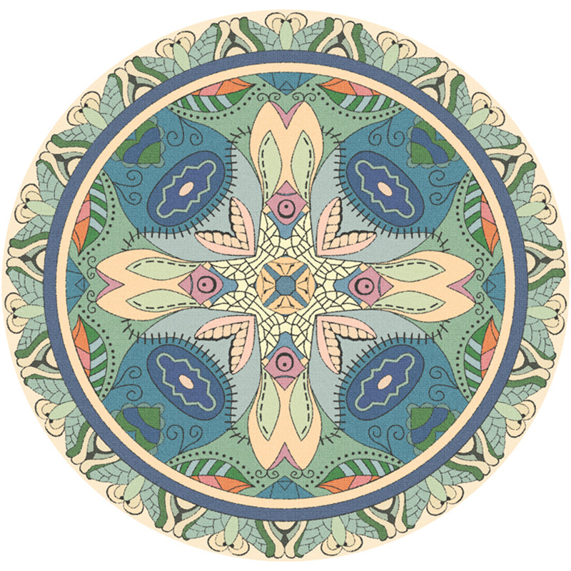 Persian Mandala Patterned Rug Multi-Color Polypropylene Rug Stain Resistant Machine Washable Non-Slip Rug for Home Decor