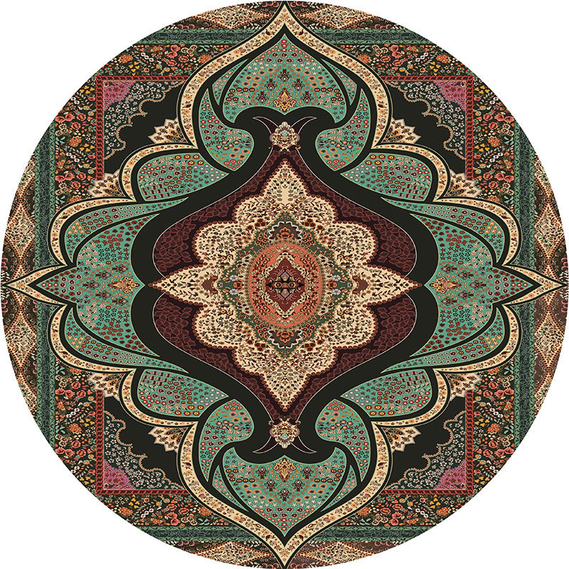 Olden Turkish Folk Art Rug Multi Color Persian Carpet Polyester Anti-Slip Stain Resistant Washable Rug for Room