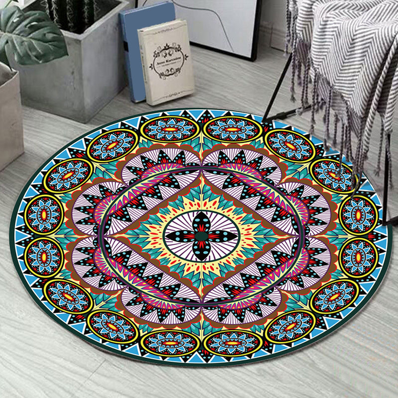 Art Deco Moroccan Rug Multi-Colored Mandala Rug Pet Friendly Machine Washable Anti-Slip Rug for Bedroom