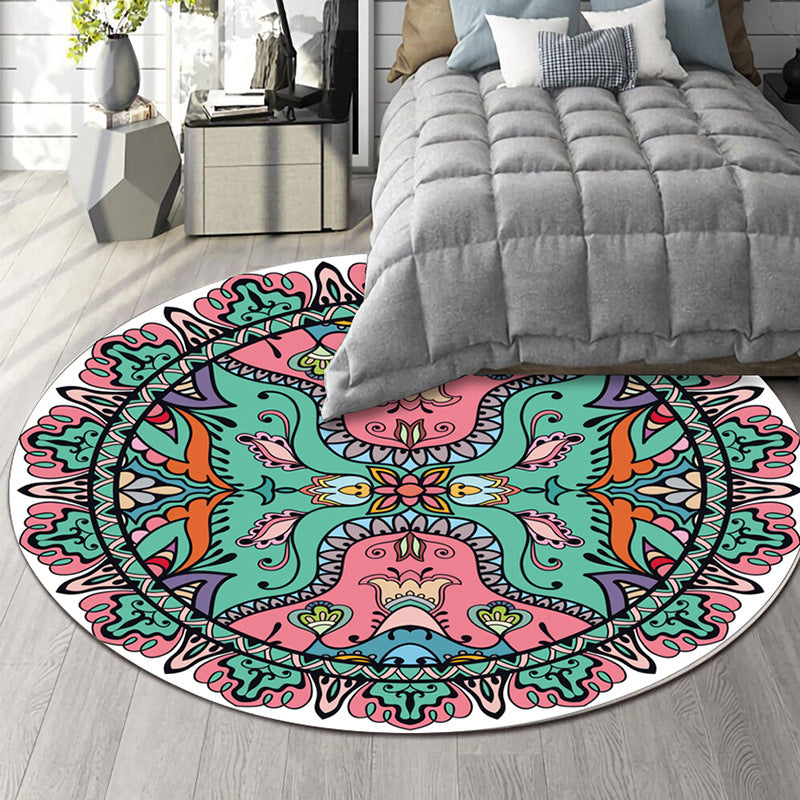 Art Deco Moroccan Rug Multi-Colored Mandala Rug Pet Friendly Machine Washable Anti-Slip Rug for Bedroom