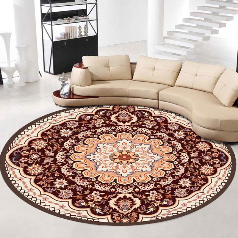 Vintage Jacquard Print Rug Multi-Color Moroccan Rug Polyester Pet Friendly Machine Washable Non-Slip Backing Rug for Hall