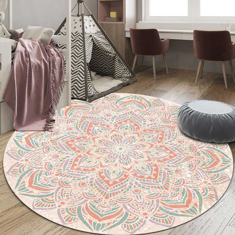 Vintage Jacquard Print Rug Multi-Color Moroccan Rug Polyester Pet Friendly Machine Washable Non-Slip Backing Rug for Hall