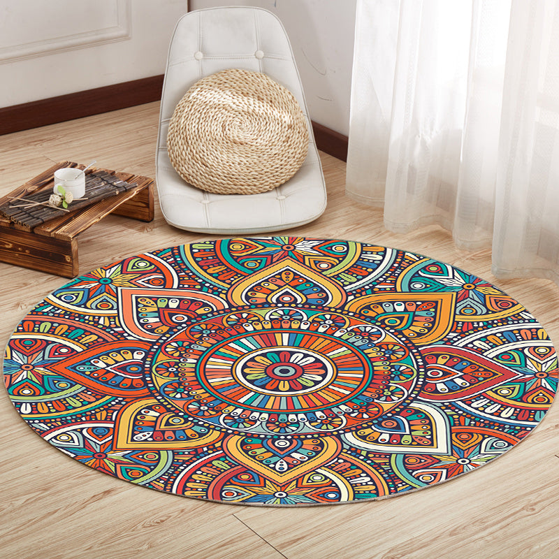 Multicolor Mandala Rug Synthetics Moroccan Rug Non-Slip Pet Friendly Washable Rug for Sitting Room