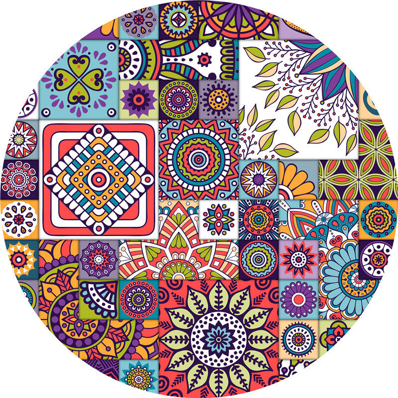 Multicolor Mandala Rug Synthetics Moroccan Rug Non-Slip Pet Friendly Washable Rug for Sitting Room