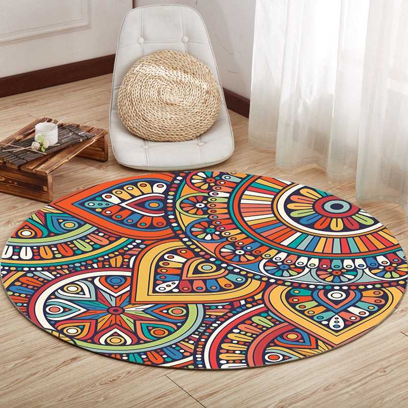 Multicolor Mandala Rug Synthetics Moroccan Rug Non-Slip Pet Friendly Washable Rug for Sitting Room