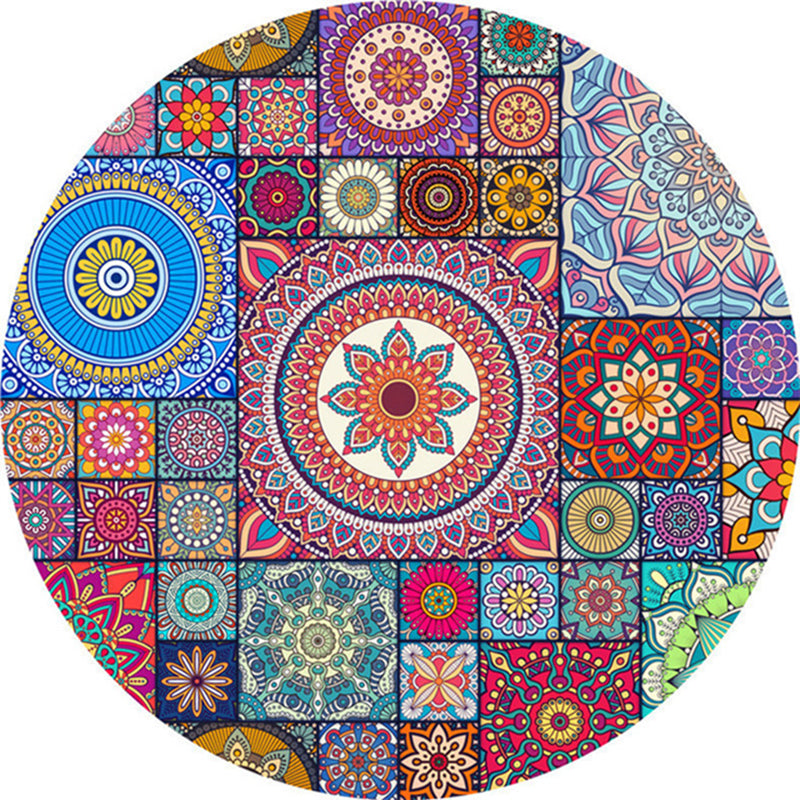 Multicolor Mandala Rug Synthetics Moroccan Rug Non-Slip Pet Friendly Washable Rug for Sitting Room