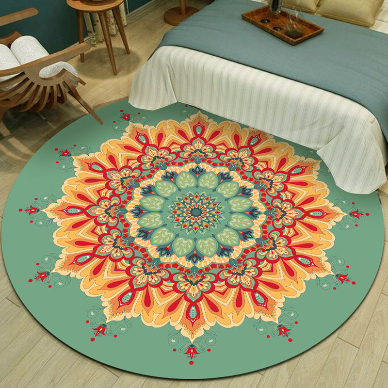 Exotic Multicolor Mandala Area Rug Polypropylene Moroccan Rug Pet Friendly Machine Washable Anti-Slip Backing Rug for Bedroom