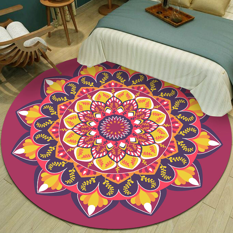 Exotic Multicolor Mandala Area Rug Polypropylene Moroccan Rug Pet Friendly Machine Washable Anti-Slip Backing Rug for Bedroom