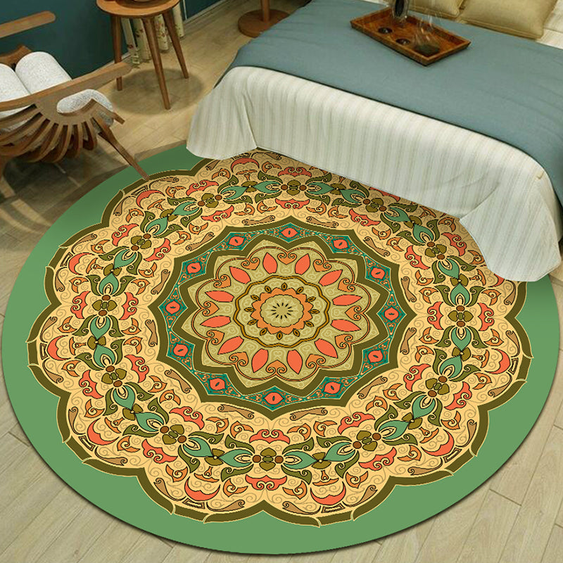 Exotic Multicolor Mandala Area Rug Polypropylene Moroccan Rug Pet Friendly Machine Washable Anti-Slip Backing Rug for Bedroom