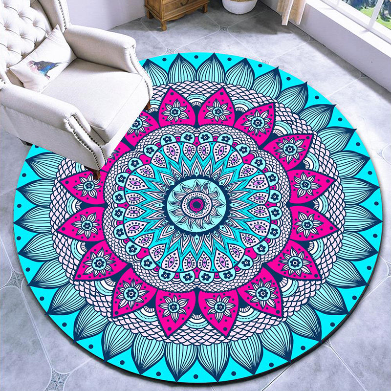 Pretty Mandala Patterned Rug Multi Color Moroccan Area Rug Polyester Pet Friendly Stain Resistant Anti-Slip Backing Rug for Tearoom