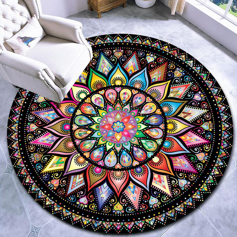 Pretty Mandala Patterned Rug Multi Color Moroccan Area Rug Polyester Pet Friendly Stain Resistant Anti-Slip Backing Rug for Tearoom