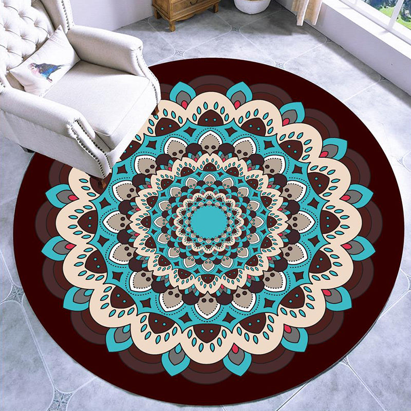 Pretty Mandala Patterned Rug Multi Color Moroccan Area Rug Polyester Pet Friendly Stain Resistant Anti-Slip Backing Rug for Tearoom