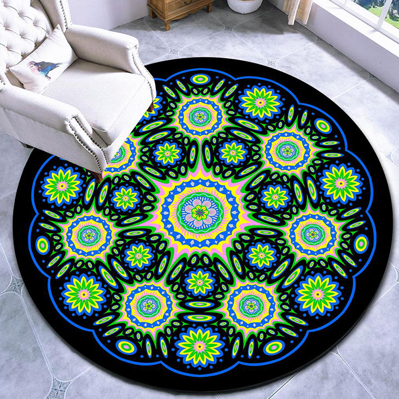 Pretty Mandala Patterned Rug Multi Color Moroccan Area Rug Polyester Pet Friendly Stain Resistant Anti-Slip Backing Rug for Tearoom