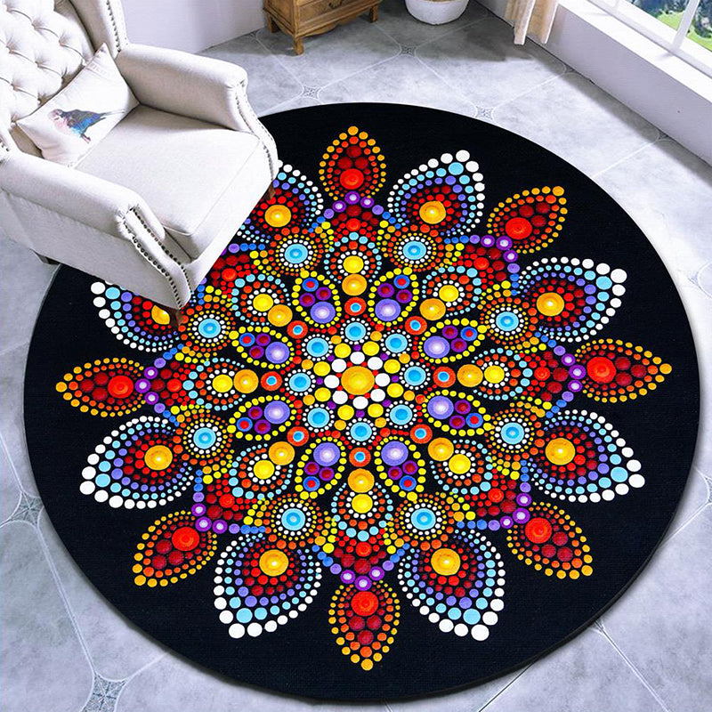 Pretty Mandala Patterned Rug Multi Color Moroccan Area Rug Polyester Pet Friendly Stain Resistant Anti-Slip Backing Rug for Tearoom