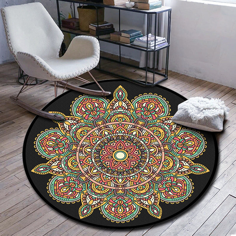 Folks Multicolor Mandala Rug Synthetics Moroccan Rug Machine Washable Non-Slip Pet Friendly Carpet for Living Room