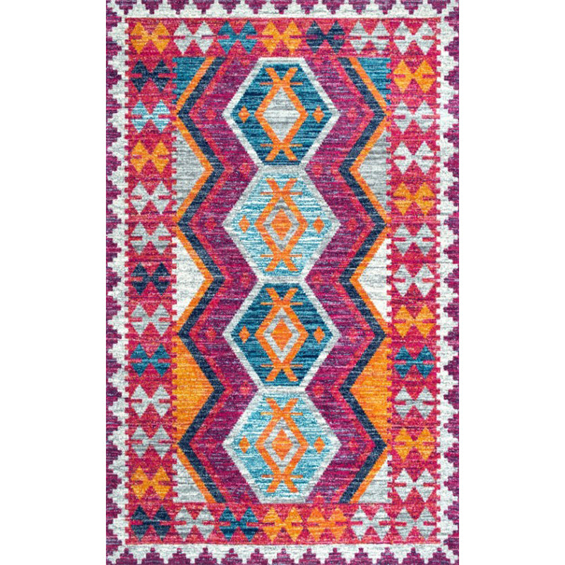 Persian Home Rug Multi Color Symmetric Print Carpet Polyester Anti-Slip Backing Machine Washable Stain Resistant Rug