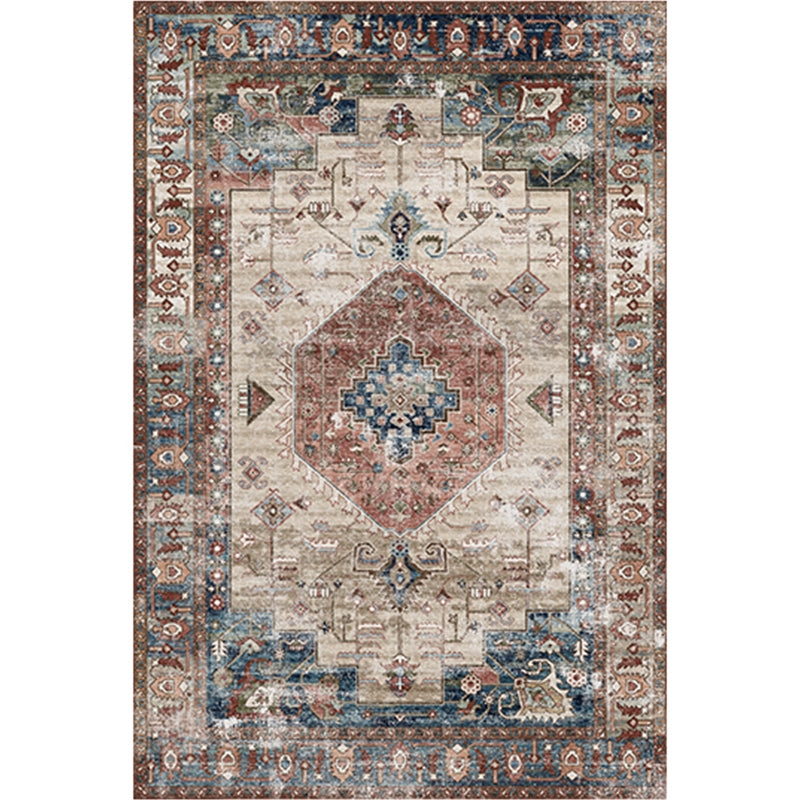 Distressed Multi Color Persian Rug Synthetics Geometric Print Carpet Washable Non-Slip Backing Stain Resistant Rug for Home