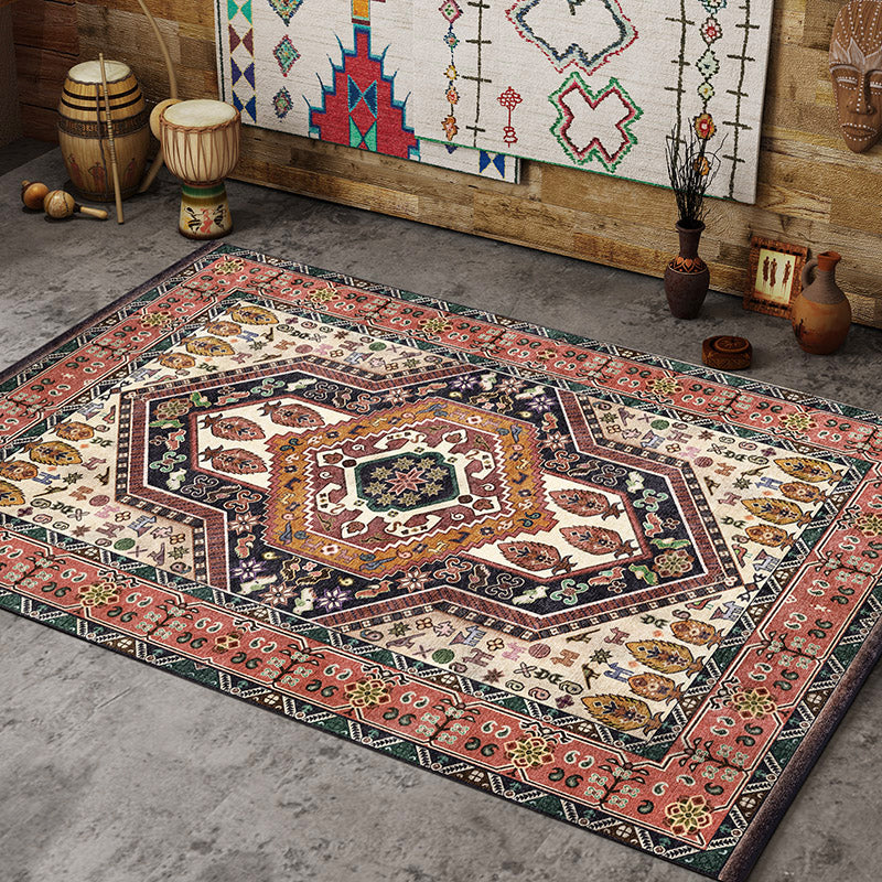 Antique Moroccan Rug Multi-Colored Geometry Patterned Rug Non-Slip Pet Friendly Stain Resistant Rug for Room