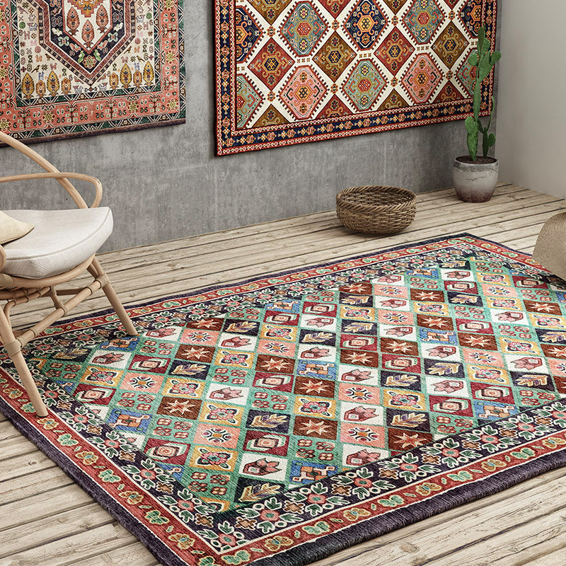 Antique Moroccan Rug Multi-Colored Geometry Patterned Rug Non-Slip Pet Friendly Stain Resistant Rug for Room