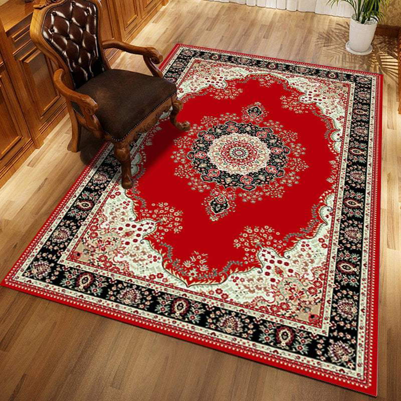 Multi-Color Floral Print Rug Polyester Moroccan Area Carpet Non-Slip Backing Machine Washable Pet Friendly Rug for Sitting Room