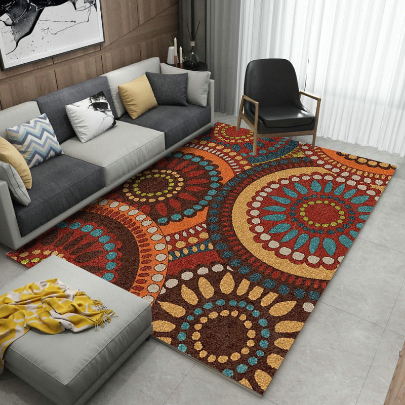 Multi-Color Floral Print Rug Polyester Moroccan Area Carpet Non-Slip Backing Machine Washable Pet Friendly Rug for Sitting Room