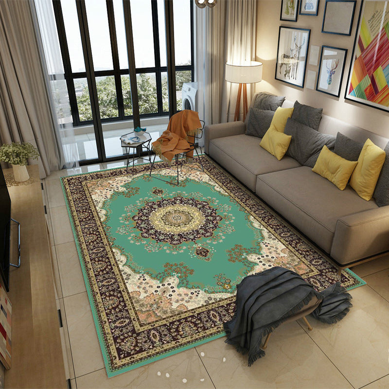 Multi-Color Floral Print Rug Polyester Moroccan Area Carpet Non-Slip Backing Machine Washable Pet Friendly Rug for Sitting Room