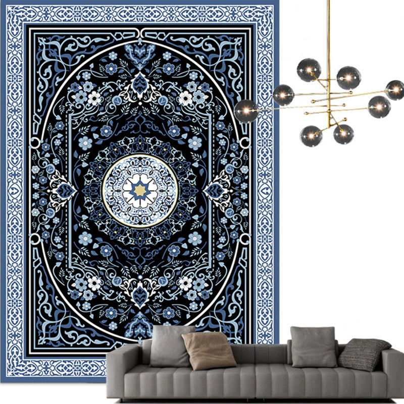 Traditional Multi Color Moroccan Rug Polypropylene Flower Carpet Anti-Slip Backing Pet Friendly Stain Resistant Rug for Living Room