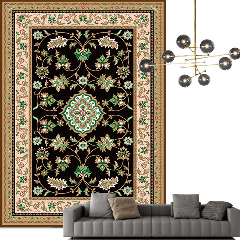 Traditional Multi Color Moroccan Rug Polypropylene Flower Carpet Anti-Slip Backing Pet Friendly Stain Resistant Rug for Living Room