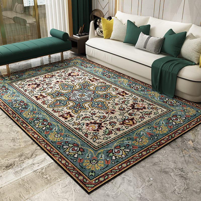Magnificent Floral Printed Rug Multi-Color Moroccan Rug Polyester Washable Anti-Slip Backing Stain Resistant Rug for Guest Room