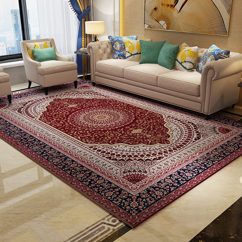 Magnificent Floral Printed Rug Multi-Color Moroccan Rug Polyester Washable Anti-Slip Backing Stain Resistant Rug for Guest Room