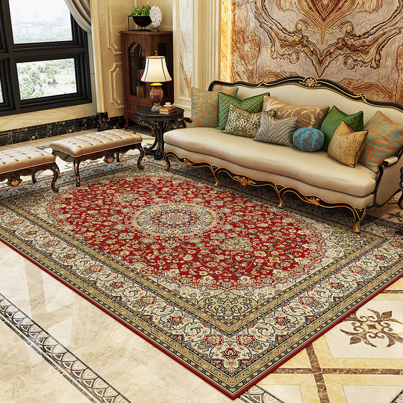 Magnificent Floral Printed Rug Multi-Color Moroccan Rug Polyester Washable Anti-Slip Backing Stain Resistant Rug for Guest Room