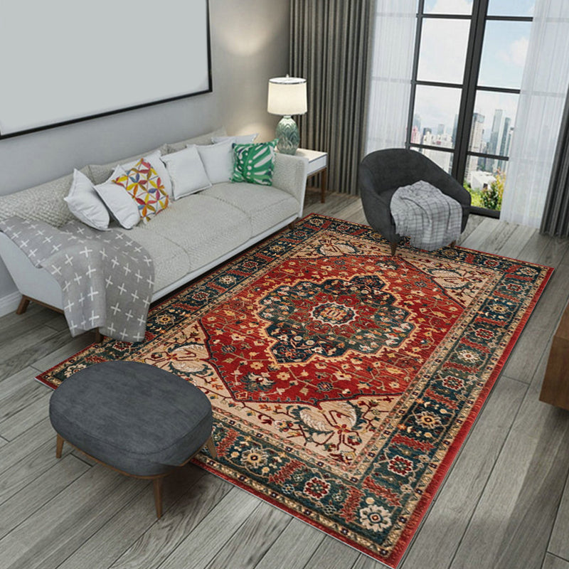 Moroccan Damask Print Rug Multicolor Polypropylene Area Rug Stain Resistant Washable Anti-Slip Backing Rug for Home Decor