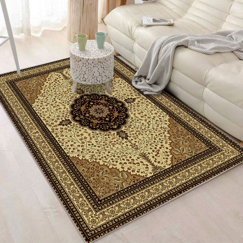 Moroccan Damask Print Rug Multicolor Polypropylene Area Rug Stain Resistant Washable Anti-Slip Backing Rug for Home Decor