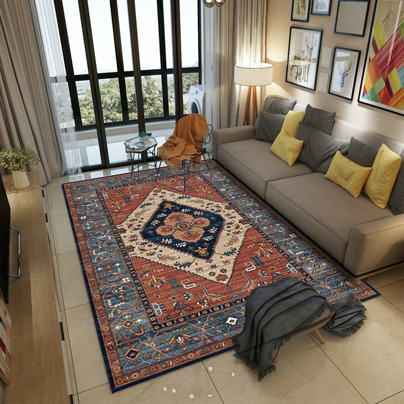 Moroccan Damask Print Rug Multicolor Polypropylene Area Rug Stain Resistant Washable Anti-Slip Backing Rug for Home Decor
