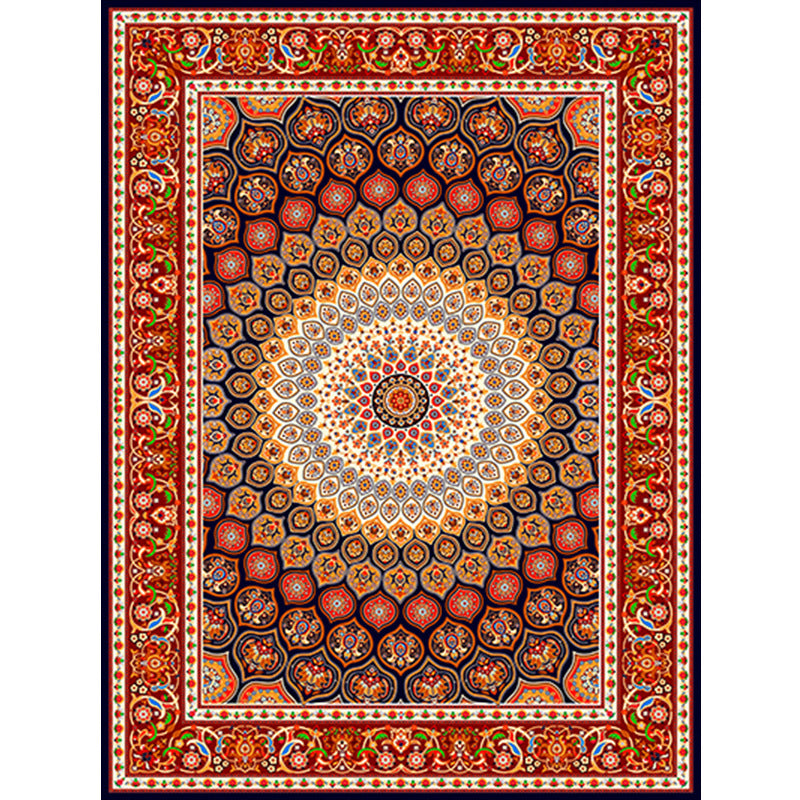 Moroccan Style Bedroom Rug Multi Color Flower Print Carpet Polyester Washable Pet Friendly Anti-Slip Backing Rug
