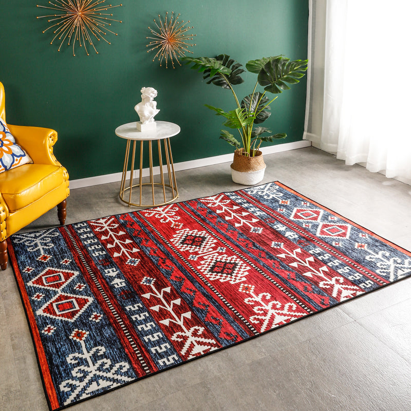Rustic Tribal Print Area Rug Multi-Color Moroccan Rug Synthetics Washable Non-Slip Pet Friendly Rug for Room