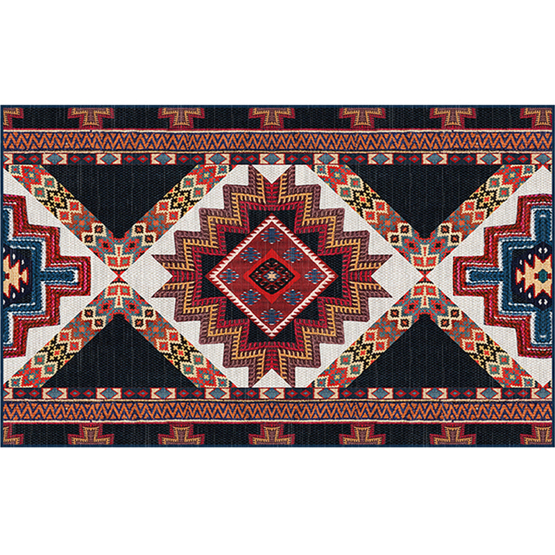 Empire Print Rug Multi Colored Moroccan Rug Polyester Anti-Slip Backing Machine Washable Pet Friendly Rug for Living Room